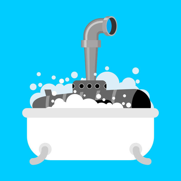 Submarino em banho. Periscópio de espuma no banheiro. Vector illustr
 - Vetor, Imagem