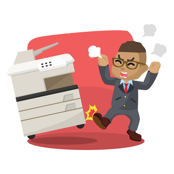 african businessman angry kicking photocopy machine - Vettoriali, immagini
