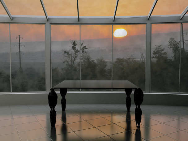 una mesa cerca de la ventana, renderizado 3d
,  - Foto, Imagen