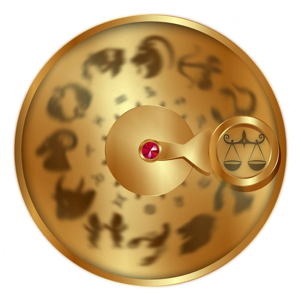 Libra on a golden disk - Vector, Image