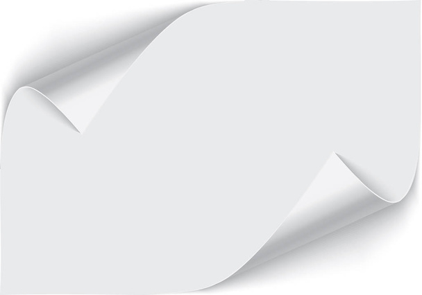 Pagina krullen met schaduw op een blanco vel papier, design element voor reclame en promotionele boodschap geïsoleerd op witte achtergrond. EPS 10-vectorillustratie. - Vector, afbeelding