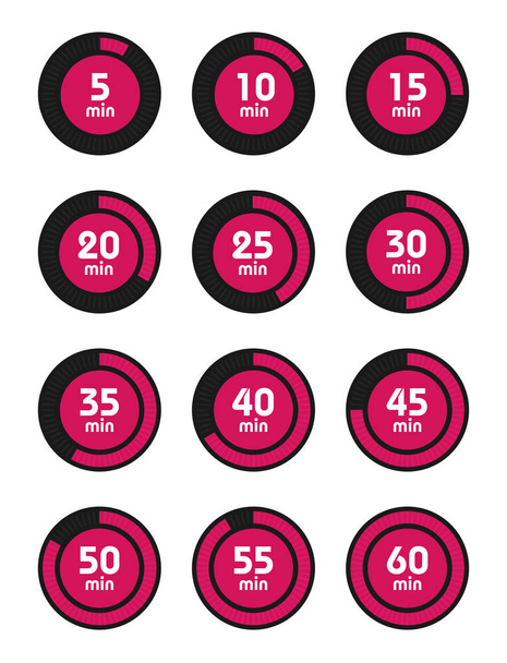 Set of timers. Signs,  icons. Full rotation of  timers. Colored flat icons. Flat Design Vector Illustration. - Vektori, kuva