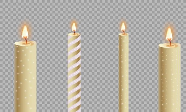 Kerzen Flamme realistische Set isoliert auf dunklem Hintergrund Vektor 3D-Illustration - Vektor, Bild