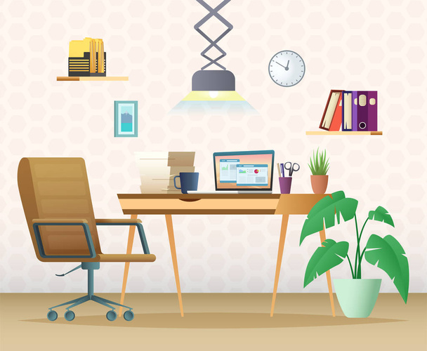 Un bureau moderne. Espace de travail conçu dans le style de dessin animé
 - Vecteur, image