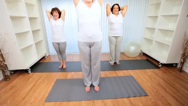 Senior vrouwelijke gezondheid club yoga klas - Video