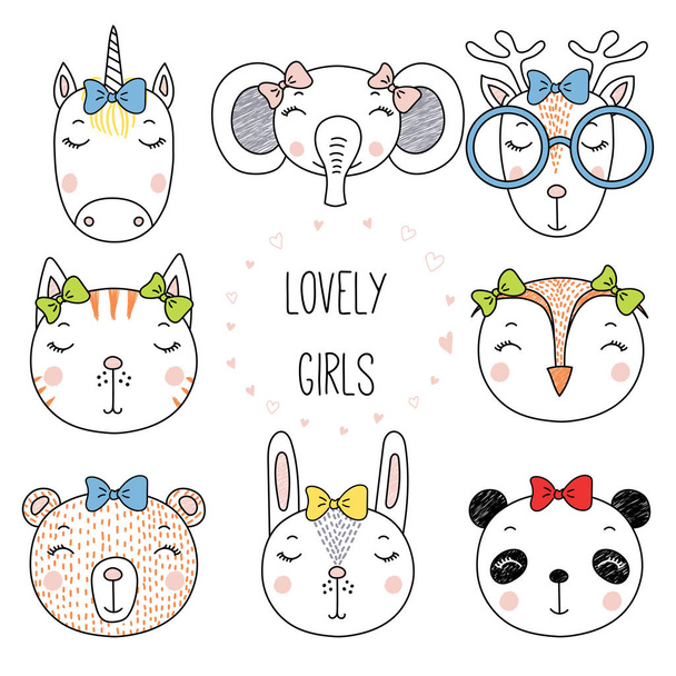 Set of cute funny animals  - Vector, Image