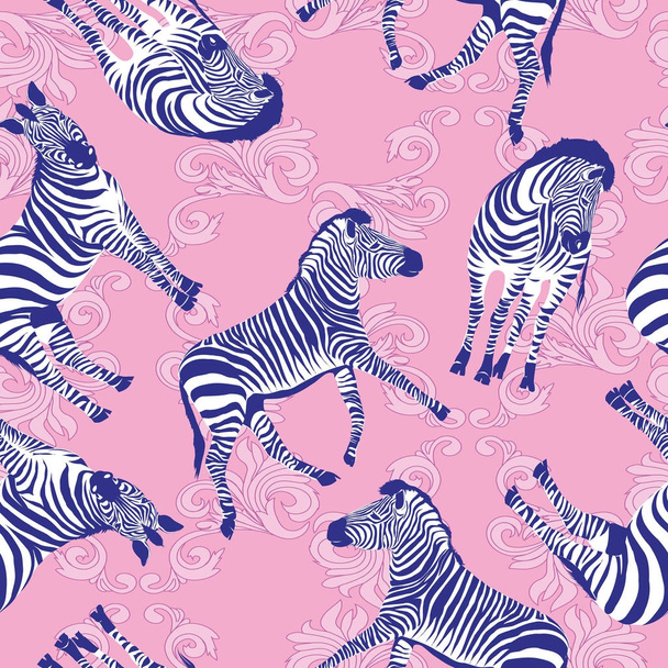Sketch Seamless pattern with wild animal zebra print, silhouette - Wektor, obraz