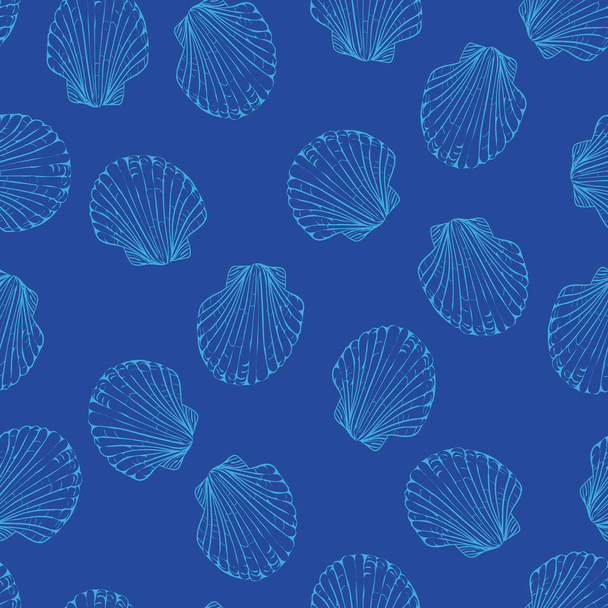 Vector seamless pattern with hand drawn scallop shells. Beautifu - Wektor, obraz