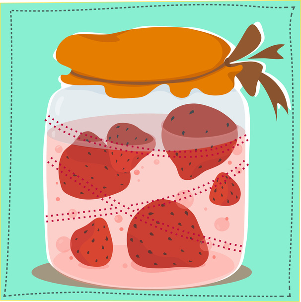 Tarro con mermelada y fresas
 - Vector, imagen