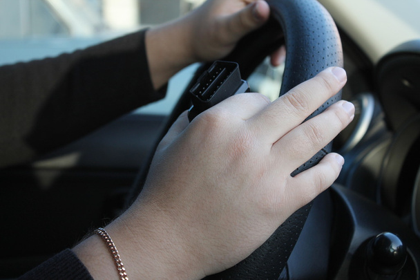 Kuljettajan kädet auton ratissa - Valokuva, kuva