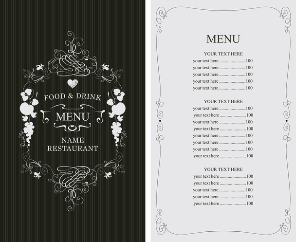 menu with floral ornaments, heart and price list - Vektör, Görsel
