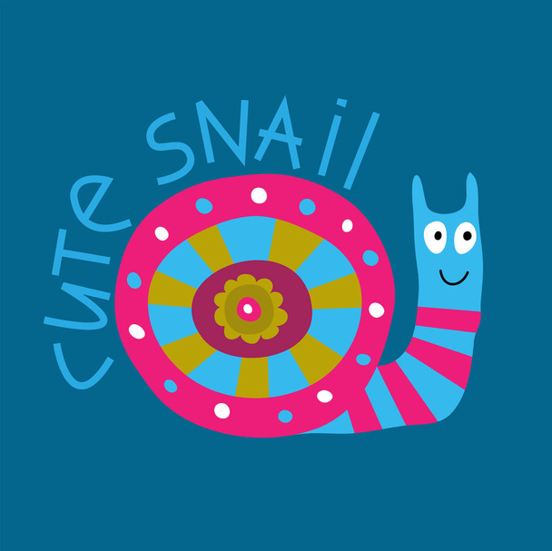 Decorative card with cute stylized snail on blue background - ベクター画像