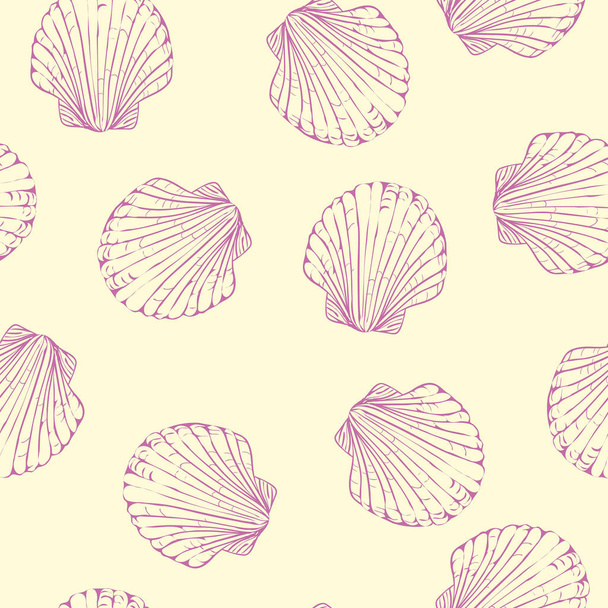 Hand drawn boho illustration. Set of seamless pattern with shell - Vector, Image
