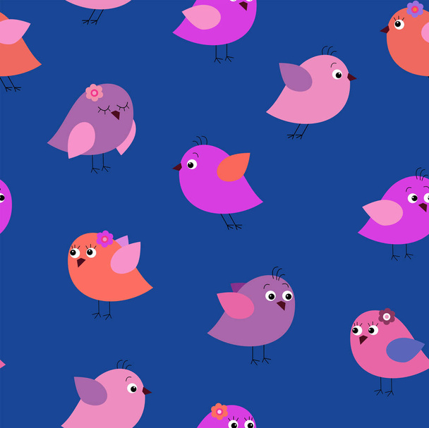 Stylish seamless texture with cartoon cute birds - Vektor, obrázek
