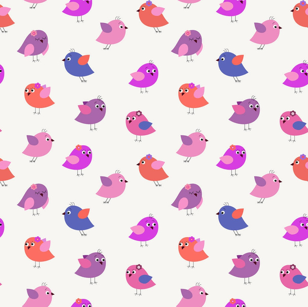 Stylish seamless pattern with cartoon cute birds - Vektor, obrázek