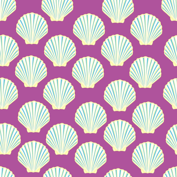 Vector seamless pattern with hand drawn scallop shells. Beautifu - Vetor, Imagem