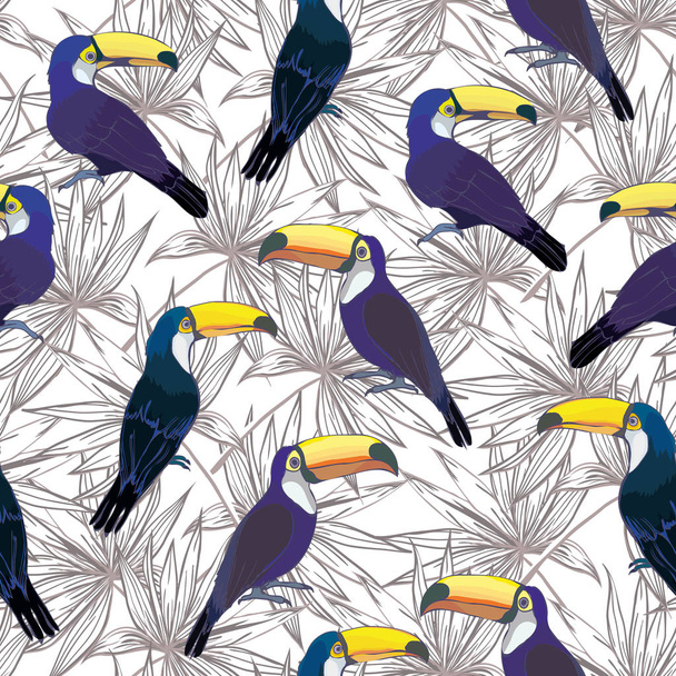 Seamless tropical pattern with Toucan. Vector summer background - Vector, Image