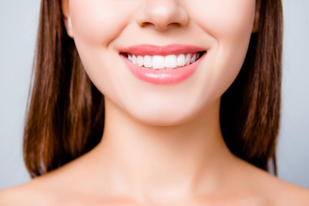 Concept of healthy wide beautiful smile. Cropped close up photo  - Fotografie, Obrázek