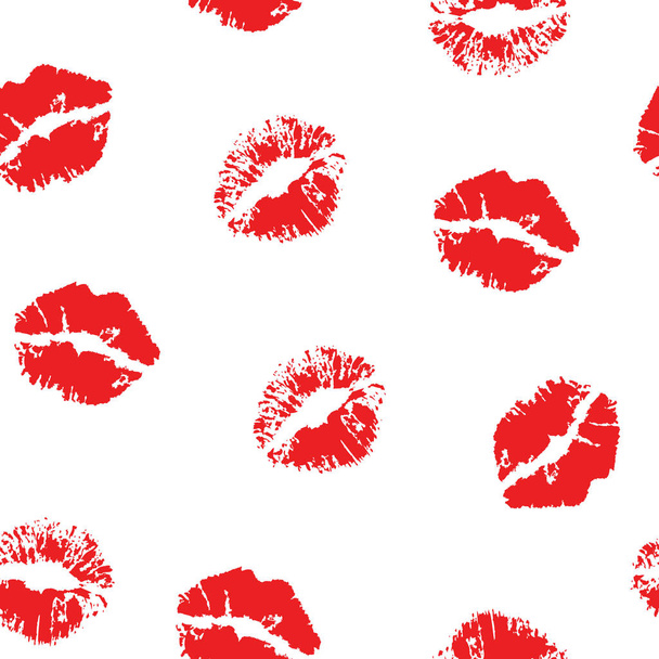 Red lipstick kiss on white background. Vector flat illustration  - Vector, Image