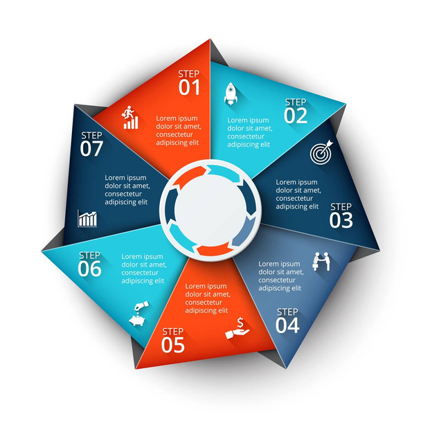 Vector heptagon element for infographic. Template for cycle diagram, graph, presentation and chart. Business concept with 7 options, parts, steps or processes. Abstract background. - Vector, imagen