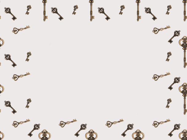 top view of different metal keys frame isolated on white - Foto, Imagem
