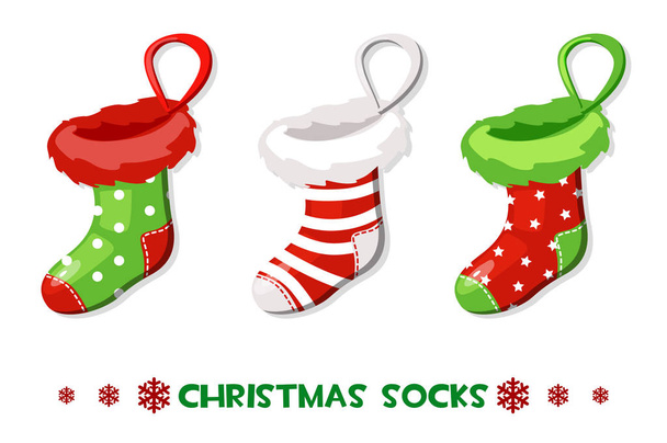 Διάνυσμα κινουμένων σχεδίων Χριστούγεννα κάλτσες, σύμβολα του νέου έτους - Διάνυσμα, εικόνα