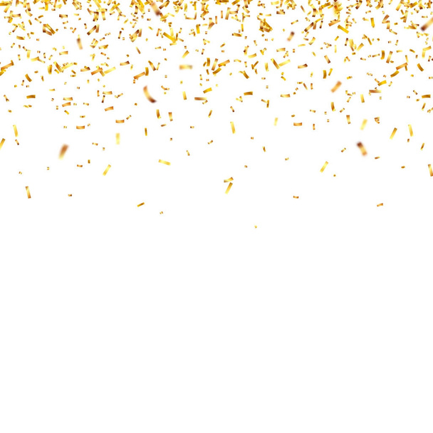 Karácsonyi arany konfetti. Zuhanó fényes konfetti csillogó arany színű. Újév, születésnap, Valentin-napi design elem. Üdülési háttér. - Vektor, kép