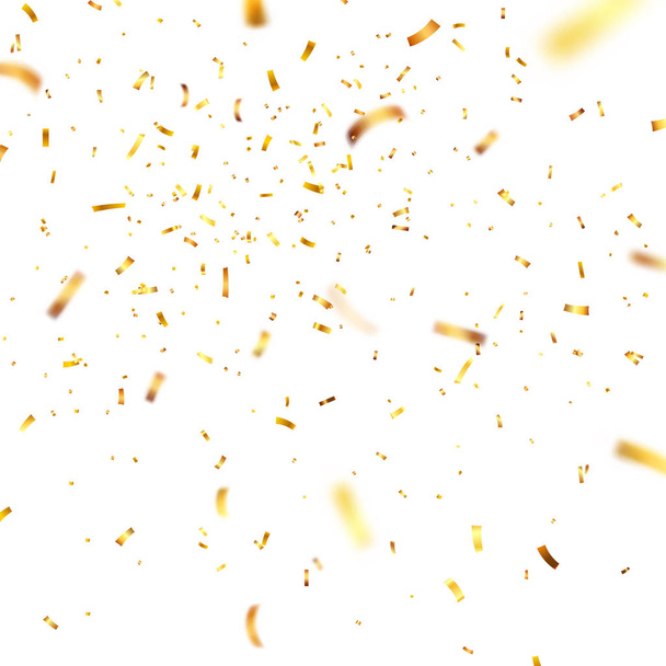 Vánoční zlaté konfety. Padající lesklé konfety se třpytí zlatou barvou. Nový rok, narozeniny, Valentýn designový prvek. Rekreační pozadí. - Vektor, obrázek
