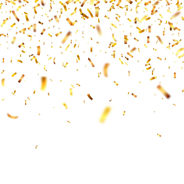 Goldenes Konfetti zu Weihnachten. Fallendes glänzendes Konfetti glitzert in Goldfarbe. Neues Jahr, Geburtstag, Valentinstag Gestaltungselement. Hintergrund der Feiertage. - Vektor, Bild