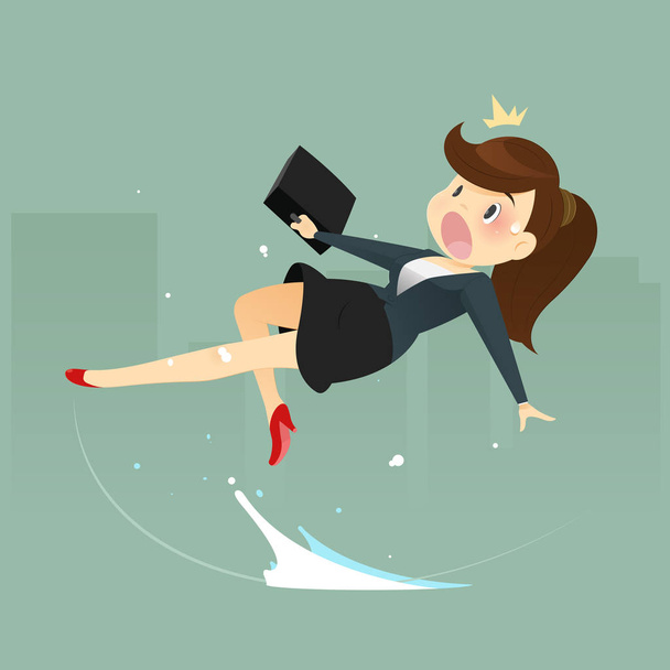 Investor woman slipped on a water peel. - Vector, Image