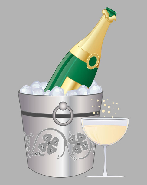 chilled champagne in an ice bucket - Vector, Image