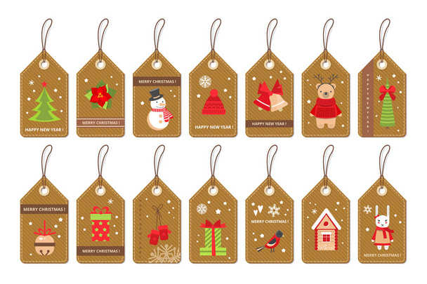 Set di etichette natalizie in carta con elementi natalizi in stile piatto
  - Vettoriali, immagini