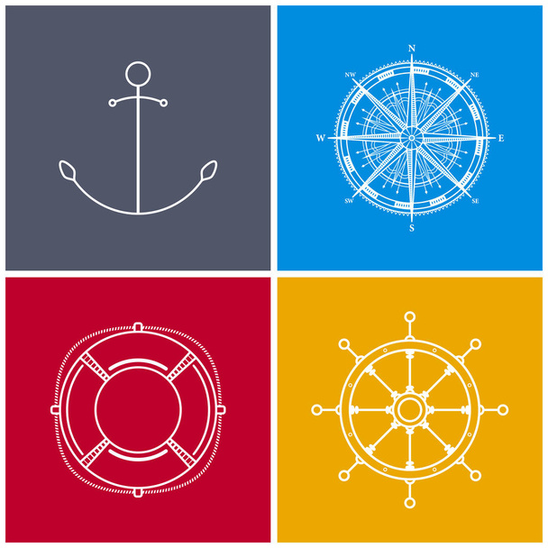 Set of Multicolored Maritime Icons - Vector, Image