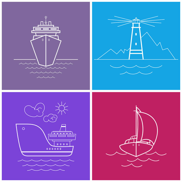 Conjunto de ícones marítimos de cor brilhante
 - Vetor, Imagem