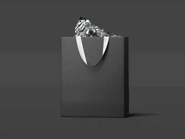 Black shopping bag. 3d rendering - Valokuva, kuva