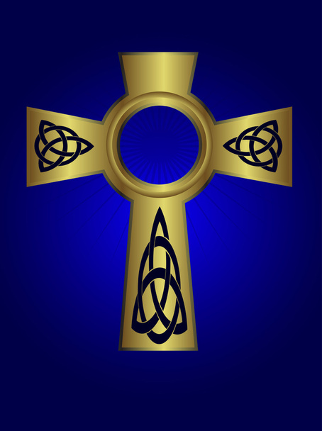 Прикрашений кельтський золотий хрест на глибокому синьому фоні
 - Вектор, зображення