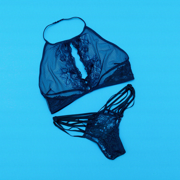 Sexy lace underwear Woman set. Top view. Flat lay. Fashion cloth - Valokuva, kuva