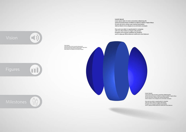 Plantilla de infografía de ilustración 3D con bola dividida verticalmente en tres partes
 - Vector, imagen