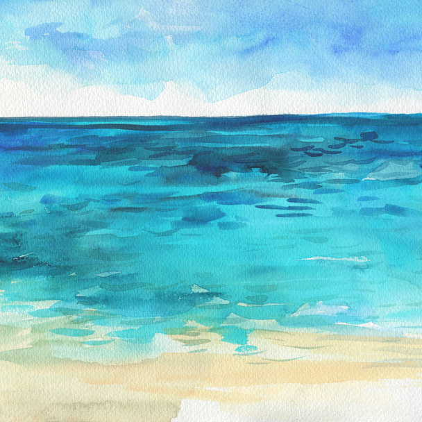 Ocean watercolor hand painting illustration. - Photo, Image