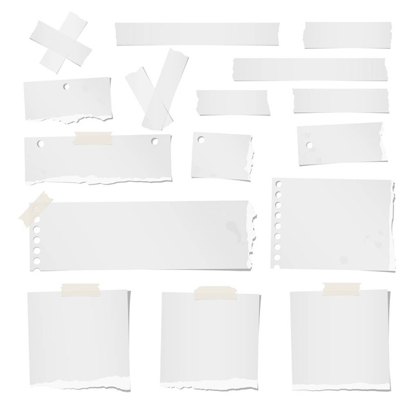 Papier blanc déchiré, bloc-notes, adhésif, ruban adhésif pour texte ou message collé sur fond blanc
 - Vecteur, image