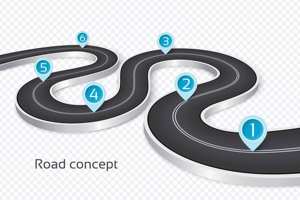 Kronkelende 3d concept van de infographic van de weg op een witte achtergrond. Timel - Vector, afbeelding