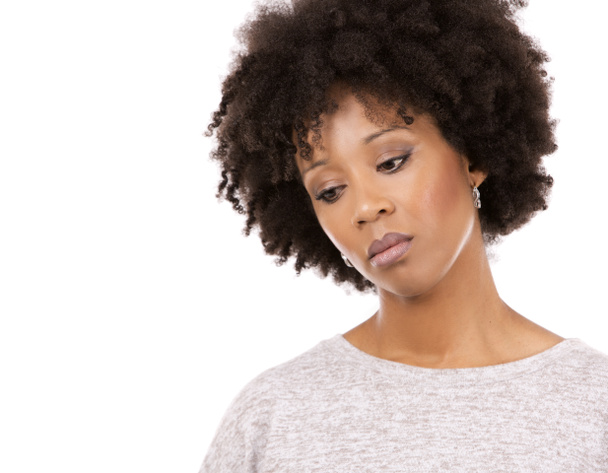 depressed black casual woman on white background - Foto, imagen