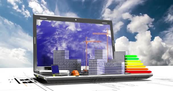 Элементы строительства, Строительство жилого микрорайона на фоне облачного периода времени, концепция строительной отрасли, видеопетля
 - Кадры, видео