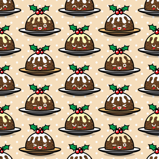 Seamless pattern with cute Christmas pudding characters. Vector illustration. - Vector, afbeelding
