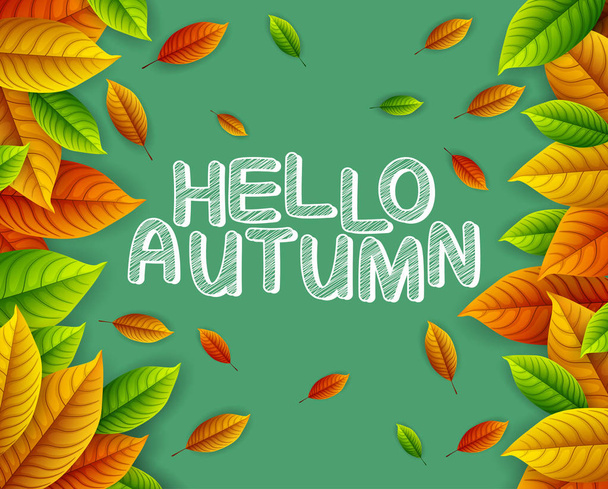 Autumn listowie na zielonym tle - Wektor, obraz