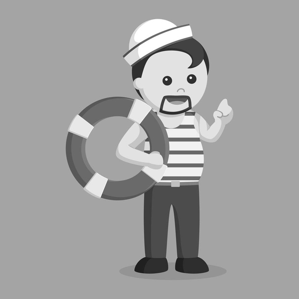 fat sailor with life buoy black and white style - Vector, Imagen