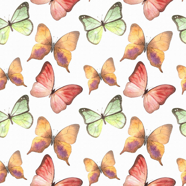 Handpaint watercolor pattern with beautiful butterflies. - Foto, Imagem