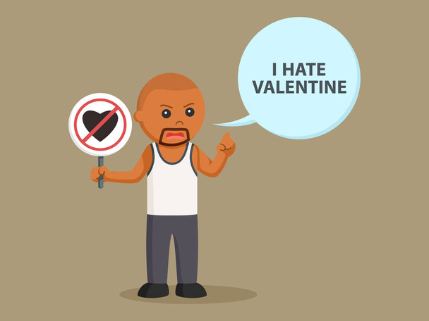 african bald man with sign no valentine and callout - ベクター画像