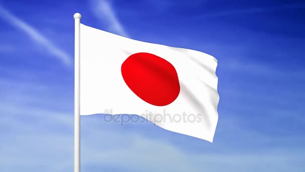 Japán hullámzó zászlaja, a kék ég háttér - renderelt 3D-s - Felvétel, videó