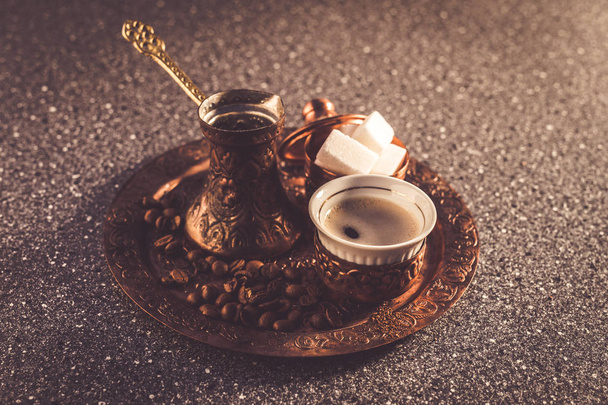 Turkish coffee in authentic copper dishes - Zdjęcie, obraz